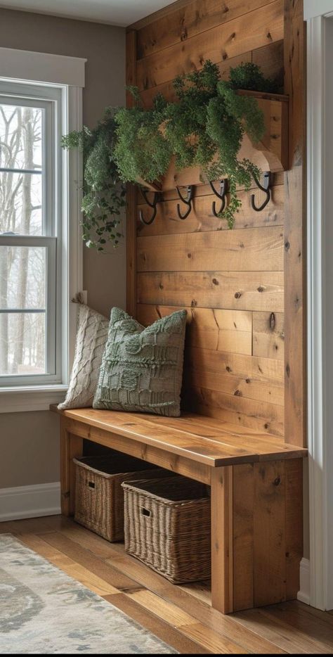 Den Decorating Ideas Cozy Rustic, Mud Porch Ideas, Entry Shelves Entryway, Rustic Mudroom Bench, Mountain Home Furniture, Rustic Farmhouse Mudroom, Country Farmhouse Mudroom, Cabin Mudroom Ideas, Large Mud Room Ideas