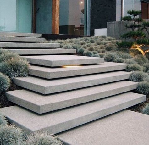 Exceptional Concrete Modern Steps Walkway Ideas Entrance Steps Design Outdoor, Floating Concrete Stairs, Landscape Remodel, Concrete Front Steps, Floating Steps, Outside Stairs, Patio Stairs, Landscape Stairs, Front Stairs