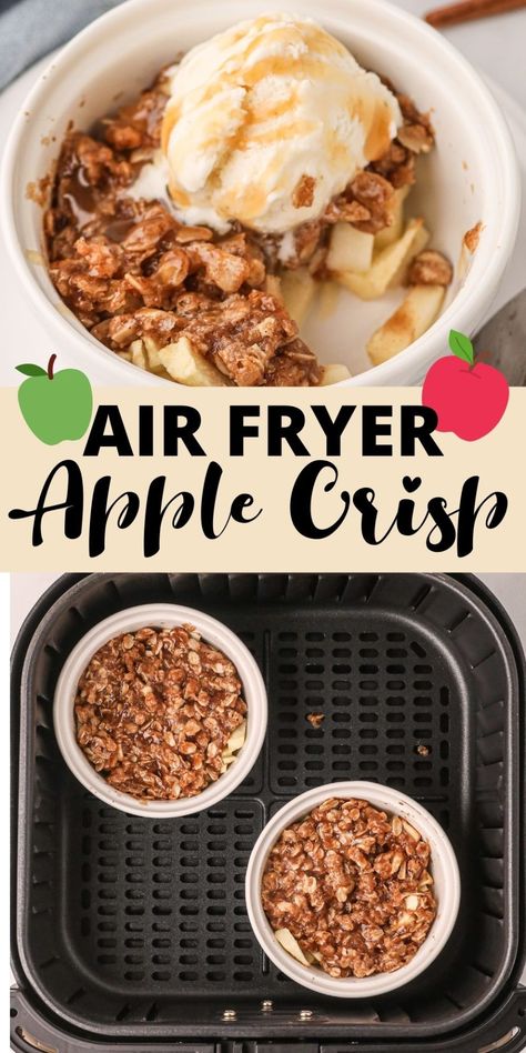 Healthy Air Fryer Apple Crisp, Apple Crisp Recipe With Oats Air Fryer, Air Fryer Apple Crisp Recipe Easy, Air Fryer Oatmeal Recipes, Airfryer Apple Crumble, Air Fried Oatmeal, Air Fryer Oats, Oatmeal Air Fryer, Apple Crisp Air Fryer