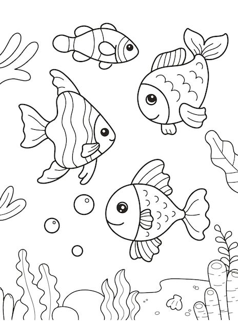 Fish Colouring In Pages, Outline Drawing For Colouring, Fishes Coloring Pages, Aquarium Animals Drawing, Aquarium Drawing For Kids, Fish In Water Drawing, Fish Outline Printable, Fish Aquarium Drawing, Preschool Coloring Sheets Free Printable