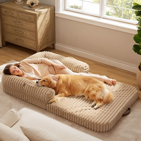 PRICES MAY VARY. Unparalleled Spacious Versatility: Dive into a world of comfort with our Foldable Human Dog Bed. Ideal for relaxation, this spacious bed doubles as a cozy place to lounge and is perfect for cuddling, napping, reading, or gaming in any room. Its foldable design, complete with handles, makes it effortlessly portable within your home or for outdoor adventures like picnics and camping. Plus, a handy pocket is included for storing essentials. Orthopedic Support for Ultimate Comfort: Dog Bed Beside Human Bed, Dog Bed For People, Giant Dog Bed, Giant Dog Beds, Extra Large Dog Bed, Human Dog Bed, Human Dog, Dog Corner, Waterproof Dog Bed