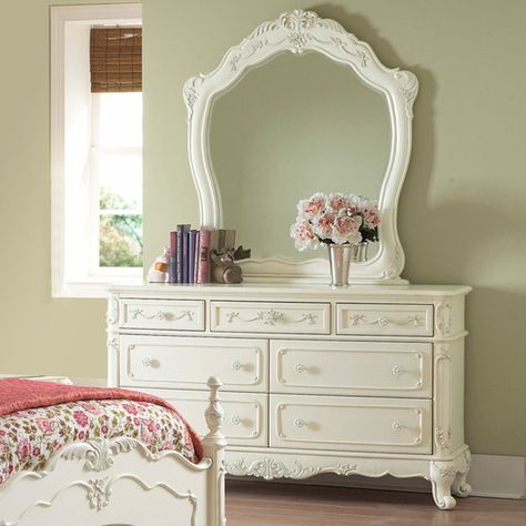 TRIBECCA HOME Fairytale Victorian Princess White Dresser and Mirror Cinderella Bedroom, Princess Dresser, Platform Beds With Storage, Victorian Dresser, Beds With Storage Drawers, Corner Desk With Hutch, Victorian Dressers, Shabby Chic Dressers, Casa Disney