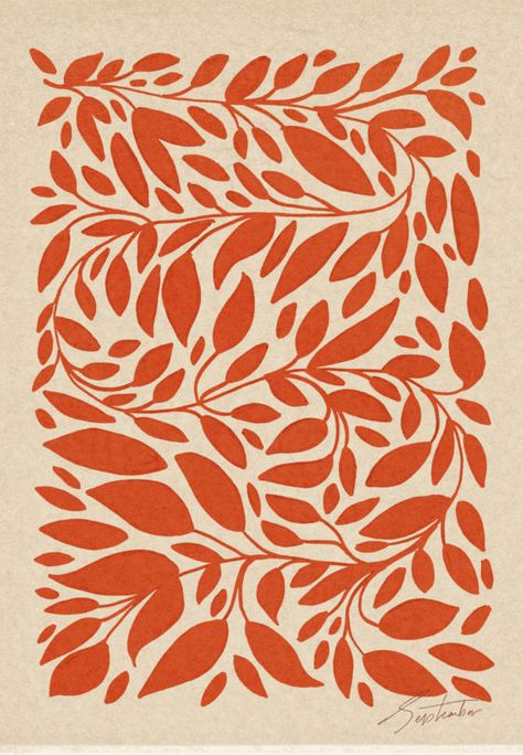 Botanical Sketches for a Warm September Fall Pattern Illustration, Plant Pattern Illustration, Autumn Pattern Illustration, Abstract Plants Illustration, Orange Botanical Print, 수채화 그림, Art And Illustration, Pattern Illustration, Graphic Patterns