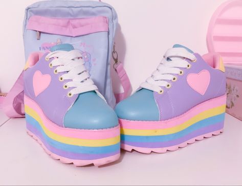 Uchuu Kei Aesthetic, Childcore Aesthetic Outfit, Candycore Outfits, Fairy Kei Shoes, Pastel Clothing, Pastel Kidcore Outfits, Decora Aesthetic, Pastel Kidcore, Kei Fashion