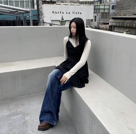 #acubifashion #acubi #koreanfashionoutfits #fashion #gorp #hongdae Pants Under Skirt Y2k, Dress On Jeans Y2k, Dress Over Jeans Korean Style, Acubi Fashion Dress, Dress Over Pants Outfits Y2k, Acubi Fashion For School, Korean Hongdae Fashion, Blue Jeans Korean Outfit, Jeans And Dress Outfit Y2k