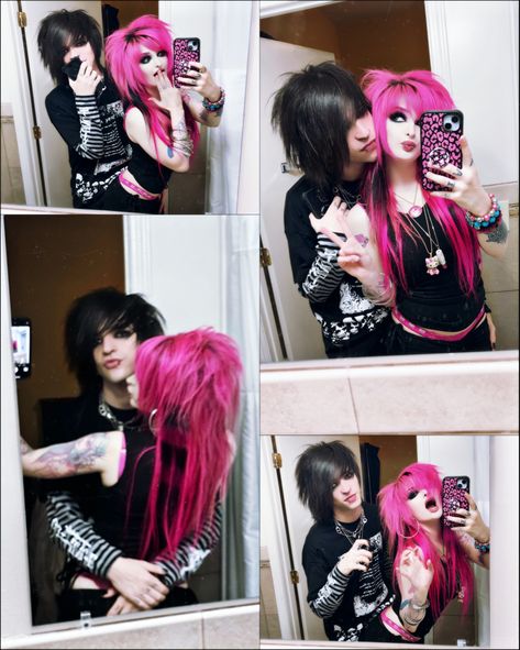 #emo #scene #emocouple #scenecouple #emoboy#emogirl #emohair #scenehair #pinkhair #racoontails Scene Couple, Y2k Instagram, Tiktok Y2k, Emo Couples, Emo Love, Scene Goth, Emo Scene Hair, Scene Queens, Scene Outfits