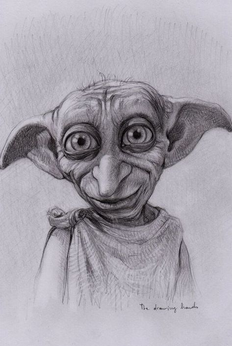 Elf Drawing, Harry Potter Sketch, Dobby Harry, Glume Harry Potter, Harry Potter Art Drawings, Dobby Harry Potter, Harry Potter Pin, Harry Potter Tattoos, 강아지 그림