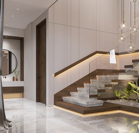 Interior Stairs Ideas Modern, Stairs Design Modern Interiors, Duplex Staircase Design Modern, Home Stairs Design Modern, Wall Stairs Design, Stair Wall Design Interiors, Duplex Wall Design Stairs, Villa Stairs Design, Stairs Modern Design