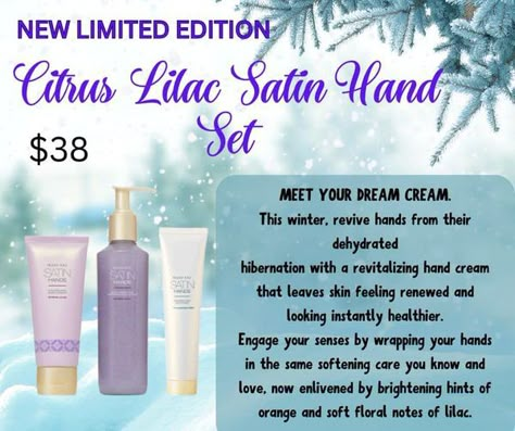 Who is ready to pre-order the New Limited Edition Citrus Lilac Satin Hands Set. This a great gift to keep on hand for the holidays 🎄 This is my go-to Hostess Gift. Personal. Lovely. Lasts a long time. Every time they use it, they think of you. Mary Kay Gift Ideas, Mary Kay Christmas, Mary Kay Holiday, Mary Kay Gifts, Mary Kay Inspiration, After Christmas Sales, Mary Kay Marketing, Mary Kay Products, Mary Kay Ideas