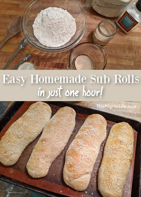 Easy Sub Rolls - This Pilgrim Life Submarine Bread Recipe, Sub Roll Recipe, Buns Bread Machine, Sandwich Roll Recipe, Homemade Hot Dog Buns, Bread Machine Rolls, French Dips, Homemade Bread Dough, Easy Yeast Rolls