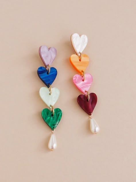 Playful Jewelry, Bright Jewelry, Acrylic Jewelry, Colourful Design, Heart Pendants, Bold Earrings, Colorful Earrings, Non Binary, Earrings Statement