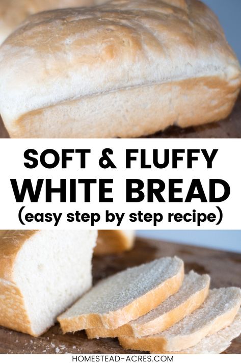 Looking for the easiest bread recipe ever? Then you’ll love this homemade white bread recipe! A tried and true family favorite it’s perfect for sandwich bread or sliced bread for a dinner side. White Bread With Bread Flour, Soft And Fluffy Bread Recipes, Simple White Bread Recipe, Homemade White Bread Recipes, Homade Bread Recipes, Plain Bread Recipe, White Bread Recipe Homemade, White Bread Recipes, Fluffy White Bread Recipe