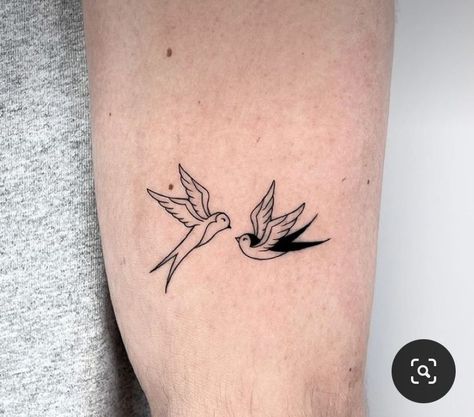 Tiny Swallow Tattoos For Women, Cute Swallow Tattoo, Small Bird Tattoo Placement, Bird Tattoo Swallow, J Bird Tattoo, Two Birds Tattoo Design, Dainty Swallow Tattoo, Tattoo Two Birds, Two Small Birds Tattoo