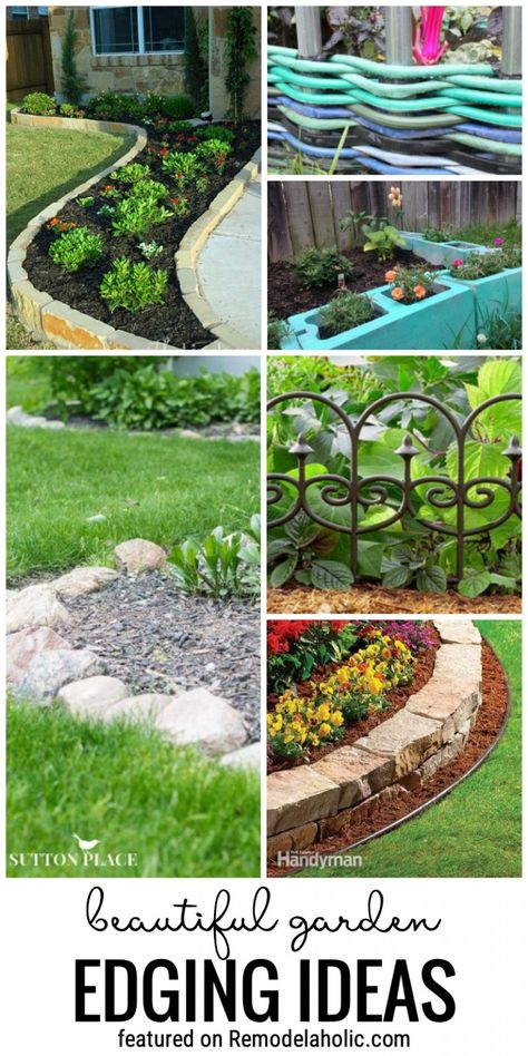 Garden Boarders Ideas, Garden Edge, Landscape Ideas Front Yard Curb Appeal, Garden Edging Ideas, Flower Bed Edging, Small Front Gardens, Landscape Timbers, Driveway Landscaping, Sloped Garden