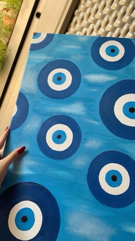 Canvas Painting Ideas Evil Eye, What To Draw With Paint, Basic Canvas Painting Ideas, Evil Eye Art Painting, 444 Painting, Trippy Hippy Painting Ideas, Art Easy Paint, Y2k Painting Ideas Easy, Really Easy Paintings