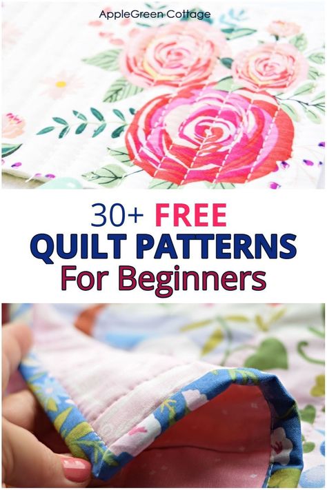 A new quilter? See how to make a quilt choosing from more than 30 free quilt patterns for beginners - my favorite beginner quilt patterns! Free quilting patterns, starting with the whole cloth quilt, large strip quilt patterns, and big block quilt patterns, and everything from simple square patchwork patterns, half-square triangel quilts, herringbone quilt patterns, and many combinations of the basic quilt blocks. Take a look at the list and pick your favorite! Quilting Projects For Beginners, Quilt Patterns For Beginners, Strip Quilt Patterns, Free Sewing Projects, Herringbone Quilt, Whole Cloth Quilts, Sewing Projects Free, Beginner Quilt, Beginner Quilt Patterns