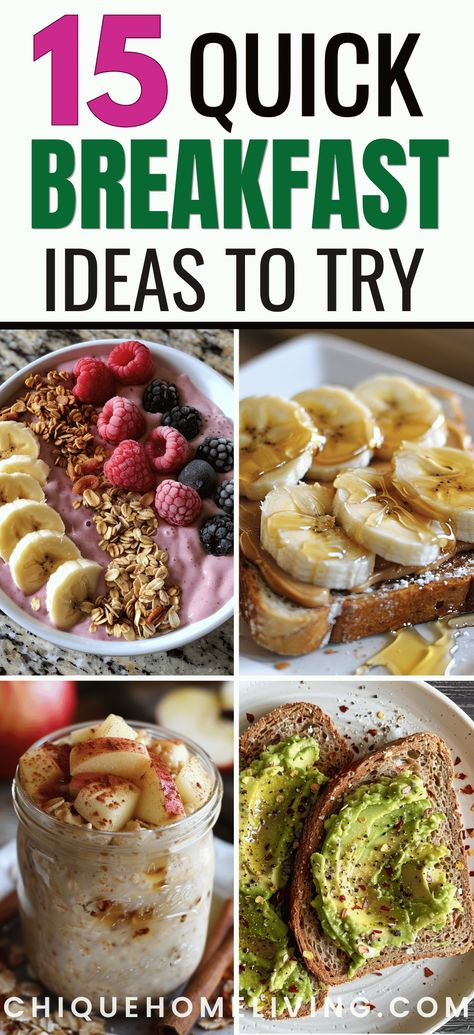 Struggling to find time for a nutritious breakfast? These 15 easy and healthy breakfast ideas are perfect for busy mornings! From make-ahead overnight oats and smoothies to quick avocado toast and egg muffins, these recipes are packed with nutrients and can be whipped up in minutes. Diet Friendly Breakfast Ideas, Healthy But Tasty Breakfast, Breakfast Meal Prep For Picky Eaters, Meal Prep Morning, Healthy Breakfast Meal Plan, Protein Meals For Breakfast, Fast And Easy Healthy Breakfast, Healthy Breakfast With English Muffin, All Day Breakfast Ideas