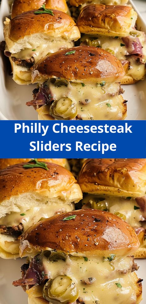 Philly Cheesesteak Sliders with beef, cheese, and peppers. Quick, easy, and tasty for any occasion! Sliders Beef, Cheese Steak Sliders, Philly Cheesesteak Sliders Recipe, Steak Sliders, Philly Cheesesteak Sliders, Soft Rolls, Sautéed Veggies, Cheesesteak Sliders, Sauteed Peppers And Onions