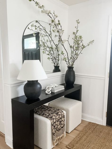 Black Console Table Decor, Table Spring Decor, Foyer Table Decor, Entrance Table Decor, Entry Console Table, Entry Table Decor, White Console Table, Console Table Styling, Black Console Table