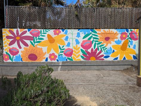 Outdoor Murals, Northwest Flowers, Floral Mural, Garden Mural, Wall Text, School Murals, Mural Ideas, Wall Murals Painted, Paint Diy