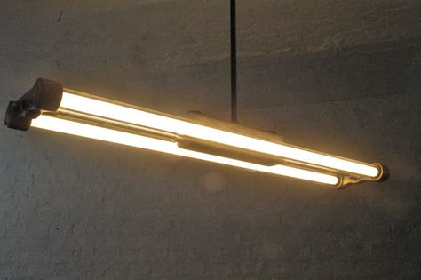 1 of 2 Industrial Fluorescent Tube Lamps image 2 Conduit Lighting, Flourescent Light, Fluorescent Tube Light, Fluorescent Lighting, Origami Lamp, Light Tube, Tube Lamp, Vintage Chandeliers, Plant Lights