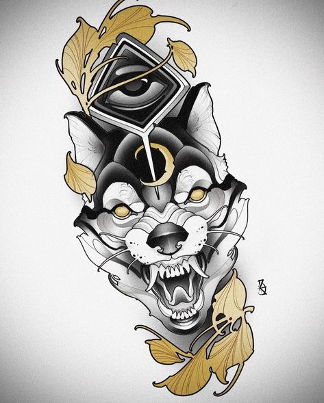 Neo Traditional Art, Tattoo Design For Hand, Neo Tattoo, Neo Trad Tattoo, Animals Tattoo, Wolf Tattoo Design, Tattoo Photography, Sketch Tattoo Design, Japanese Art Prints