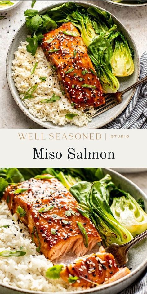 Miso Salmon Recipe, Miso Glazed Salmon, Miso Salmon, Fish Dinner Recipes, Marinated Salmon, Salmon Dinner, Fish Recipes Healthy, Pescatarian Recipes, Salmon Dishes