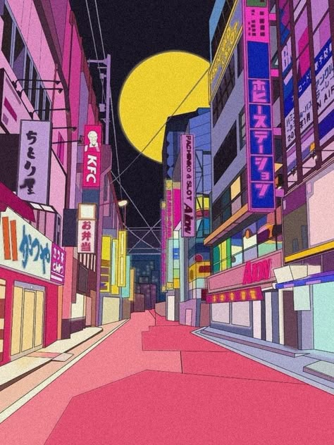 #tokyo #japan #streetart #citypop Japan Digital Art, Street Digital Art, Aesthetic Lofi Art, City Pop Aesthetic, Japan 80's Aesthetic, Lofi Art, Japan Graphic Design, Aesthetic Era, Digital Art Graphic Design