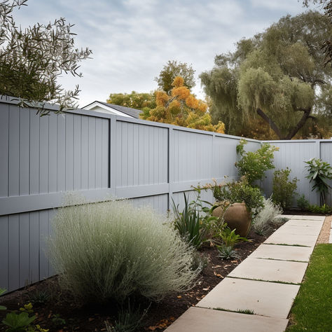 The 8 Best Fence Paint Colors Grey House Fence Color, Fence Colors Stained, Backyard Fence Paint Color Ideas, Backyard Fence Colors, Dark Fence Stain, Fence Color Ideas Paint, Fence Color Ideas, Grey Fence Paint, Staining Wood Fence