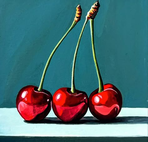 September Painting Ideas, Still Life Reference Photos, Fruit Drawings, Cherry Painting, Cherry Drawing, Fruit Images, Cherries Painting, Food Paintings, Chalk Ideas