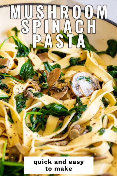 This easy Spinach Mushroom Pasta dish is ready in under 30 minutes so that you can have a flavorful veggie-packed pasta dish on the table in no time. This vegetarian pasta dish is perfect for those nights when you want to whip up something quick, tasty, and satisfying. The beauty of this recipe is that it can be customized to your liking, adding protein or extra veggies. Plus, you can serve it as a main with a side salad or as a side with some chicken breasts, pork chops, or seared steak. Mushroom Spinach Pasta, Spinach Noodles, Spinach Mushroom Pasta, Spinach Pasta Recipes, Vegetarian Pasta Dishes, Mushroom Recipes Pasta, Mushroom Spinach, Spinach Mushroom, Vegan Mushroom