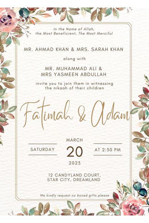 Rustic Wedding Invitation | Digital Invitation Design | Nikah Invitation | Customizable Muslim Marriage Invitation Card, Digital Invitation Design, Nikah Invitation, Wedding Card Sample, Nikah Certificate, Simple Wedding Invitation Card, Wedding Invitation Posters, Wedding Illustration Card, Engagement Invite