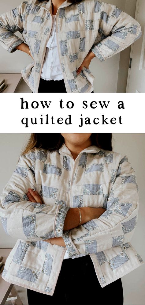 How to make a quilted jacket with me. Quilt jackets are a beautiful, unique piece to add to your wardrobe. How To Make A Jacket Pattern, Corduroy Jacket Pattern, Quilted Cardigan Pattern, Quilt Sweater Pattern, Sewing Clothes With Quilting Cotton, How To Sew A Jacket Easy Diy, Repurposed Quilt Jacket, Sew A Quilted Jacket, How To Make A Quilt Jacket