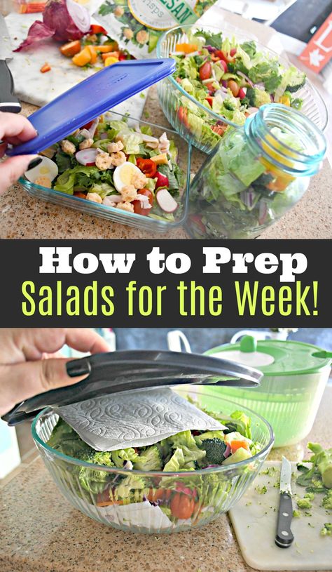 Salad Food Prep Ideas, Salads For Work Lunch Meal Prep, Lunch Salad Prep, Salad Ideas For Work Lunch, Packing Salad For Lunch, Prep Ahead Salad Ideas, Lunch Salad Prep For The Week, Salad Weekly Meal Prep, Salads For Lunch Meal Prep