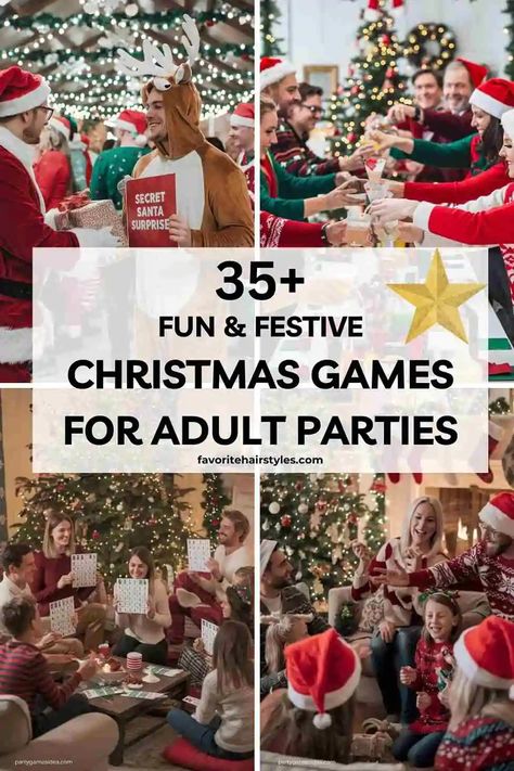 35+ Fun & Festive Christmas Games For Adult Parties - Fun Party Games Ideas for Adults and Kids Holiday Fun Games For Adults, Christmas Party Games For Coworkers, Book Club Christmas Party Games, Ladies Christmas Party Games Church, Adult Reindeer Games, Christmas Night Games, Fun Holiday Party Games, Christmas Fun Games For Adults, Christmas Group Party Games