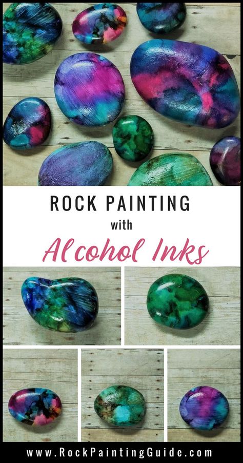 Using Alcohol Inks, Rock Painting Tutorial, Alcohol Ink Crafts, Rocks Painted, Ink Crafts, Painted Rocks Diy, Rock Painting Patterns, Alcohol Ink Painting, Rock Painting Designs