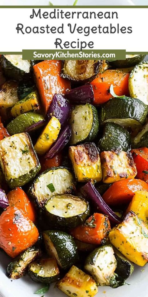 Looking for a colorful and nutritious dish to elevate your Mediterranean dinner? This Mediterranean Roasted Vegetables Recipe is packed with vibrant flavors and healthy ingredients. Save this recipe for an easy, wholesome side that will impress your guests and brighten your dinner table! Mediterranean Dinner For A Crowd, Oven Veggies Roasted Healthy Recipes, Meat And Veggies Diet, Roasted Vegetable Medley Thanksgiving, Roast Veggie Recipes, Mediterranean Diet Recipes Heart Healthy, Mediterranean Diet Marinades, Mediterranean Diet Main Dish Recipes, Medditeranean Stuffed Peppers