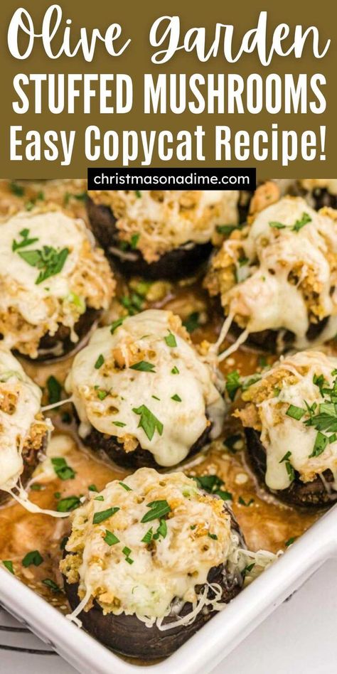 Olive Garden Stuffed Mushrooms, Seafood Stuffed Mushrooms, Mushroom Side Dishes, Stuffed Mushrooms Easy, Mushroom Recipes Healthy, Mushroom Appetizers, Olive Garden Recipes, Baked Mushrooms, Stuffed Mushroom