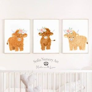 Farm Nursery Decor Highland Nursery Art Nursery Prints - Etsy Australia Pink Farm Nursery, Highland Cow Nursery Decor, Baby Highland Cow Nursery, Highland Nursery, Farm Nursery Decor, Cow Nursery, Nursery Planning, Neutral Nursery Art, Deer Nursery