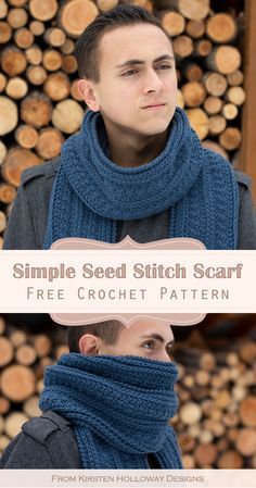 Crochet a Simple Seed Stitch Scarf | Free Pattern Tutorial | Kirsten Holloway Designs - Kirsten Holloway Designs Men Scarf Crochet Pattern, Seed Stitch Scarf, Men Scarf Pattern, Winter Scarf Pattern, Crochet Mens, Alt Summer, Crochet For Men, Crochet Mens Scarf, Outfits Alt