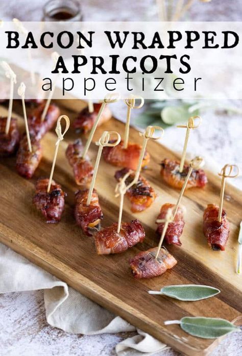 Bacon wrapped apricots on a wooden serving board. via @artfrommytable Bacon Wrapped Apricots, Wrapped Dates, Spicy Bacon, Apricot Recipes, Bacon Wrapped Dates, How To Make Bacon, Bacon Appetizers, I Heart Naptime, Christmas Recipes Appetizers