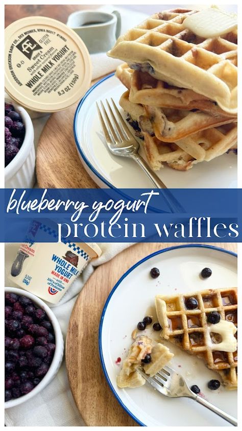 Blueberry Protein Waffles, Best Waffle Recipe, Yogurt Protein, Blueberry Yogurt, Blueberry Waffles, Protein Waffles, Sweet Corner, Homemade Stuff, Healthy Blueberry