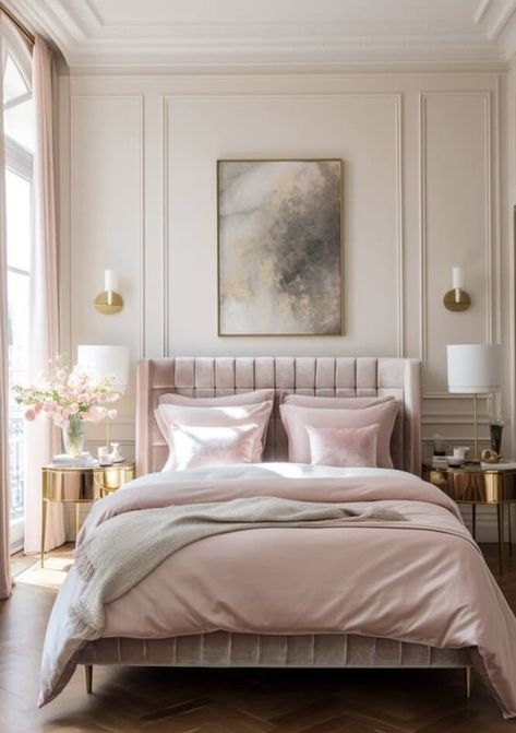 Pink Bed Bedroom, Classic Pink Bedroom, Colourful Pastel Bedroom, Beige Pink Bedroom, Pink Beige Bedroom, Beige And Pink Bedroom, Pink And Beige Bedroom, Adult Pink Bedroom, Bedroom Pink Aesthetic