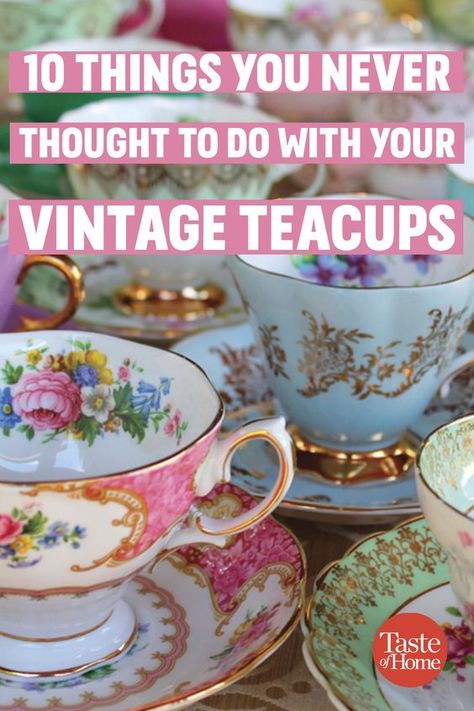 Tea Cup Decor, Tea Cups Diy, Coffee Cup Crafts, Cup And Saucer Crafts, Tea Cup Art, Teacup Gardens, Teacup Crafts, China Crafts, Painting Concrete Porch