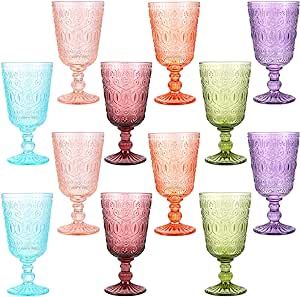 Wine Glasses Set of 12 Vintage Goblet 9 oz Vintage Colored Glass Goblet Beverage Stemmed Glass Cups Romantic Embossed Glassware for Wedding Party Holidays Anniversary (Multi Colors) Vintage Goblets, Vintage Wine Glasses, Theme Color, Glass Cups, Wildflower Wedding, Valentines Day Weddings, Wedding Mood, Vow Renewal, Vintage Colors