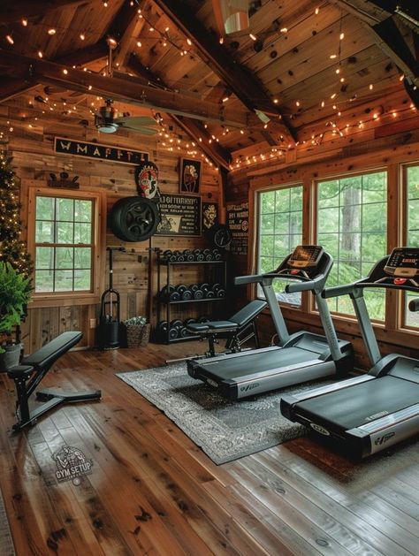 String Lights Ceiling, Shed Gym, Outdoor Home Gym, Gym Shed, Gym Posters, Garden Gym, Gym Lighting, Dream Home Gym, Workout Room Home