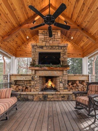 Outdoor Fireplace Log Storage, Outdoor Fireplace With Log Storage, Pavilion Fireplace Ideas, Rustic Patio Decorating Ideas Country Living, Covered Patio Fireplace Ideas, Barndominium Outdoor Kitchen, Cabin Outdoor Fireplace, Pavillion With Fireplace, Outdoor Covered Patio Ideas Grill Area