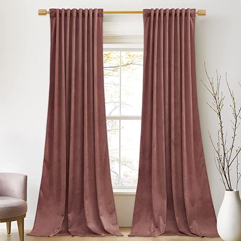 Mauve Curtains, Living Room Sliding Doors, Rose Curtains, Mauve Velvet, Insulated Drapes, Long Living Room, Gold Curtains, Nursery Curtains, Elegant Curtains