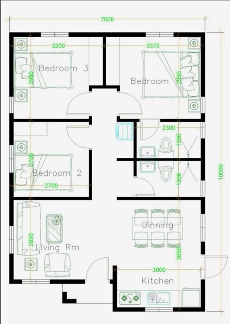 Small House Design Floor Plan, Terrace Roof, Three Bedroom House Plan, Bungalow Floor Plans, Little House Plans, Affordable House Plans, Free House Plans, Diy House Plans, Building Plans House