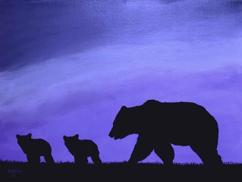 Bear Acrylic Painting Easy, Bear Canvas Painting Easy, Siloette Ideas Painting Easy, Bear Painting Tutorial, Moose Acrylic Painting Easy, Bear Silhouette Art, Silohette Artwork Easy, Bear Paintings Easy, Bear Paintings Acrylic